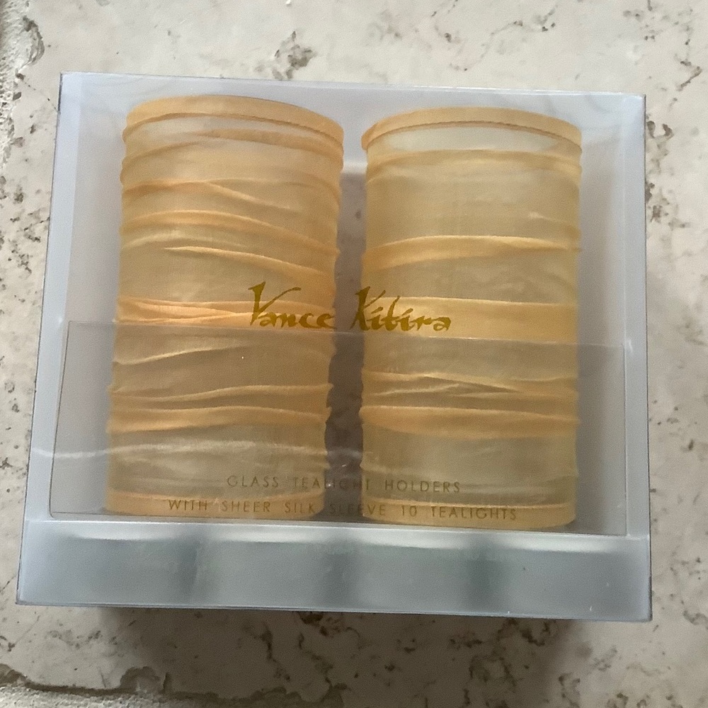 Glass Wrapped in Gold Yellow Silk Votives Candles